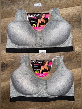 NWT Zone Pro Light Grey Wireless Padded Sports Bra Duo. Size 3X.